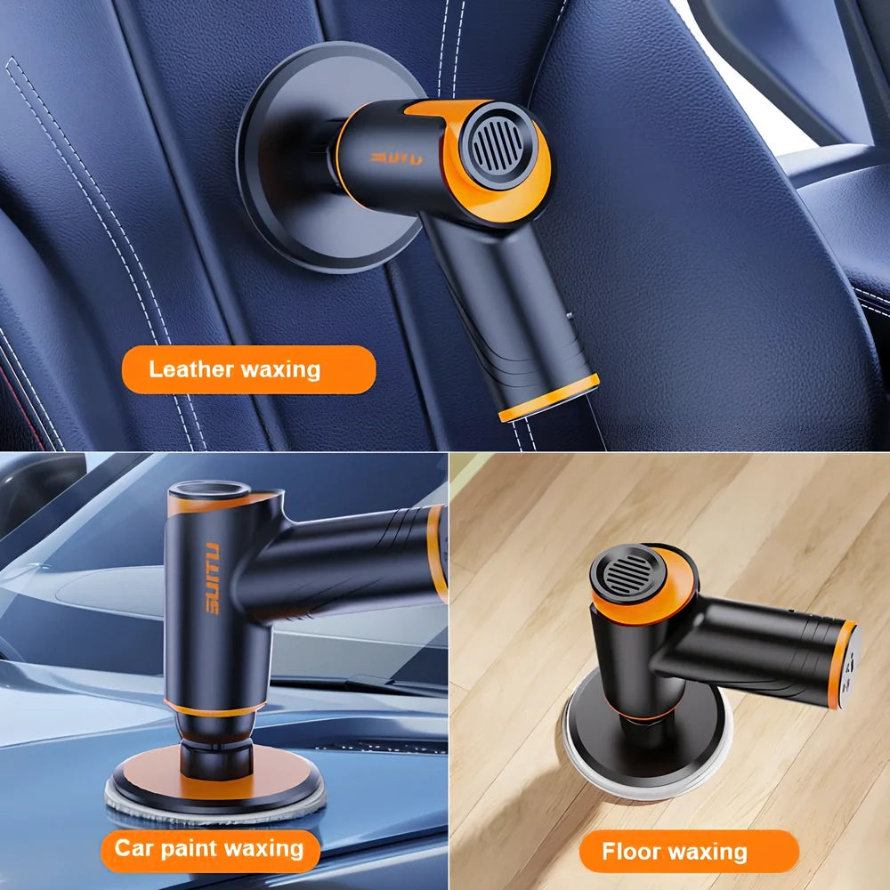 Black cordless car polishing machine with 12cm throwing disc and Type-C charging cable