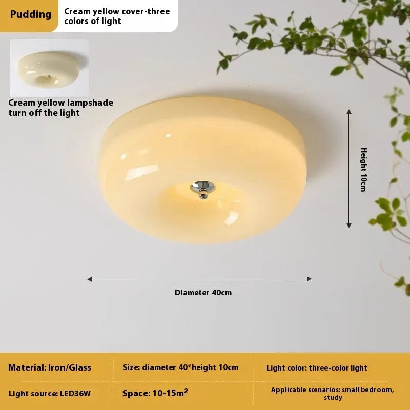 Cream-coloured bedroom ceiling lamp with three-colour light, 30cm or 40cm diameter, American-style design
