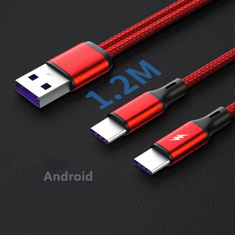 Braided 2-in-1 Fast Charging Cable with Thickened Copper Core for Simultaneous Dual Device Charging