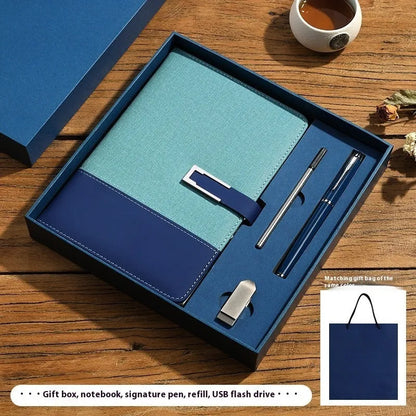 A5 soft PU leather notebook in Business Brown colour, showing thick wood-free paper inside.
