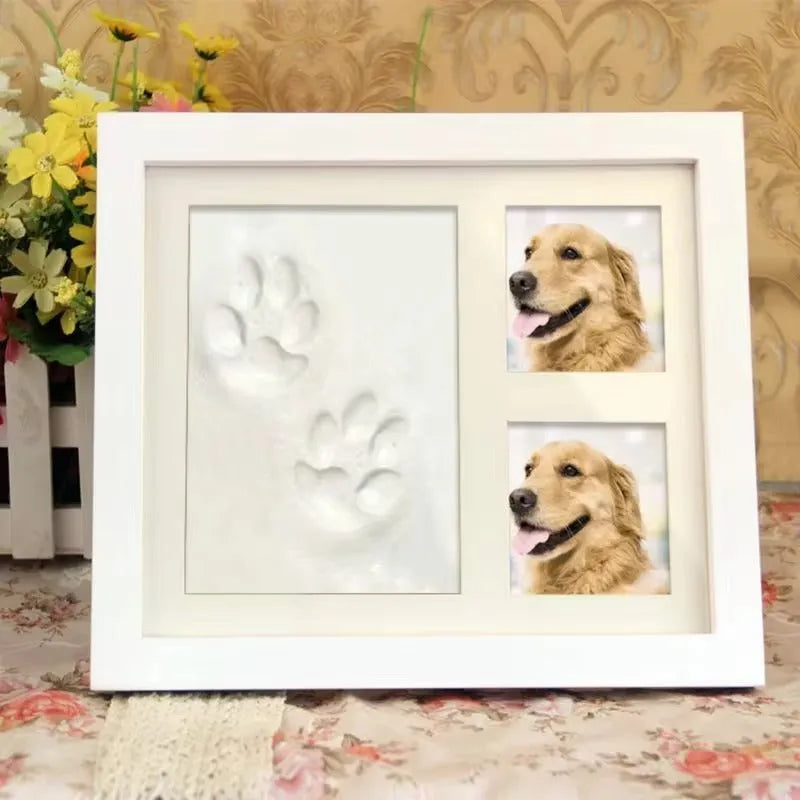 DIY pet memorial photo frame set for creating paw print keepsakes in black or white.