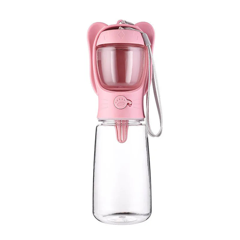 2 in 1 dog water bottle with food container in green, pink or white, 350ml or 550ml, leak proof portable pet dispenser