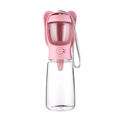 2 in 1 dog water bottle with food container in green, pink or white, 350ml or 550ml, leak proof portable pet dispenser
