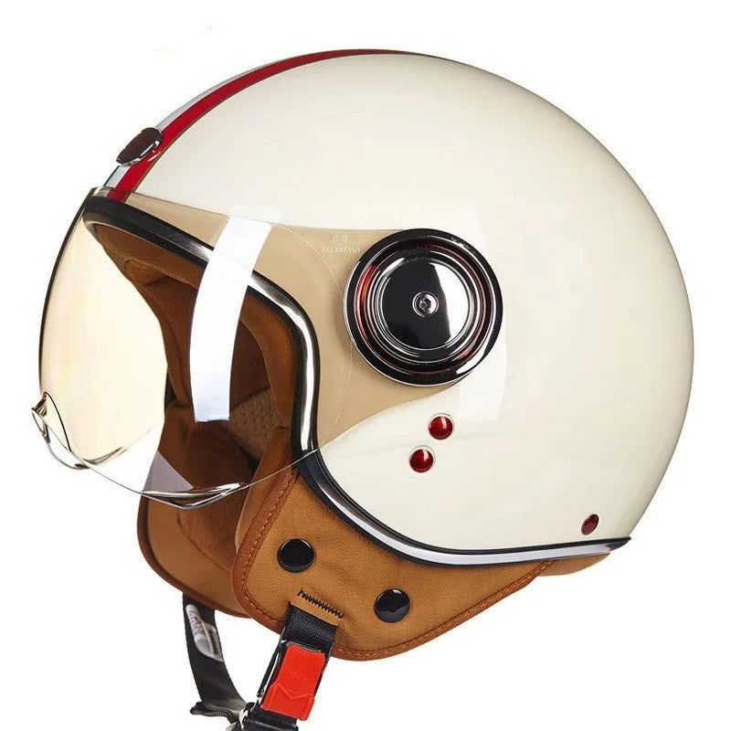 Adult battery car helmet lightweight half helmet retro style semi-covered ABS shell in multiple colour combinations and sizes L M XL for electric scooter and moped riding