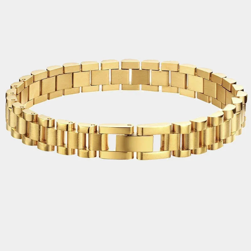 Titanium steel geometric link bracelet for women in gold or steel colour, adjustable 16.5cm to 21cm, 10mm height