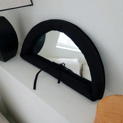 Hanging soft cotton-filled fabric mirror panel in solid colour, shown in white, black, and sapphire blue options.