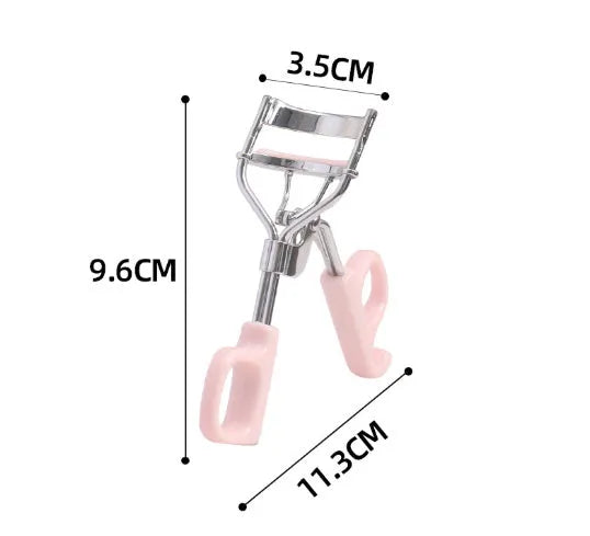 A4 chromium-coated scissor-style eyelash curler with tail design in pink or purple colour options