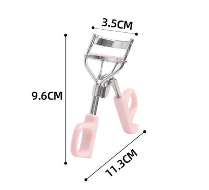 A4 chromium-coated scissor-style eyelash curler with tail design in pink or purple colour options