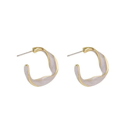 Cream white geometric C-shaped drop oil earrings with electroplated alloy finish in Fashion OL style