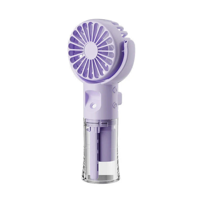 Compact handheld cooling mist fan with 4 adjustable wind speeds, perfect for staying cool and refreshed during the British summer