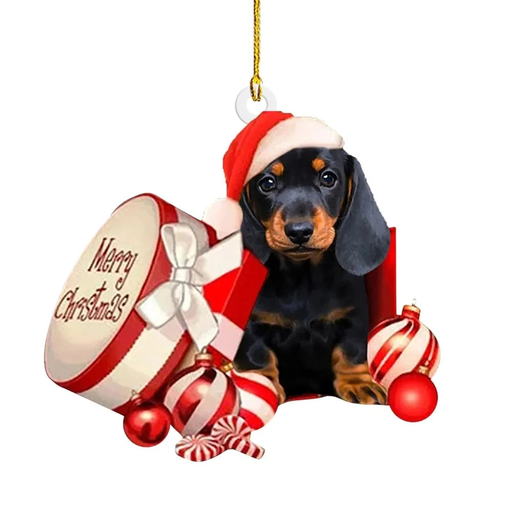 8cm acrylic Christmas sausage dog decoration in assorted colours for holiday displays