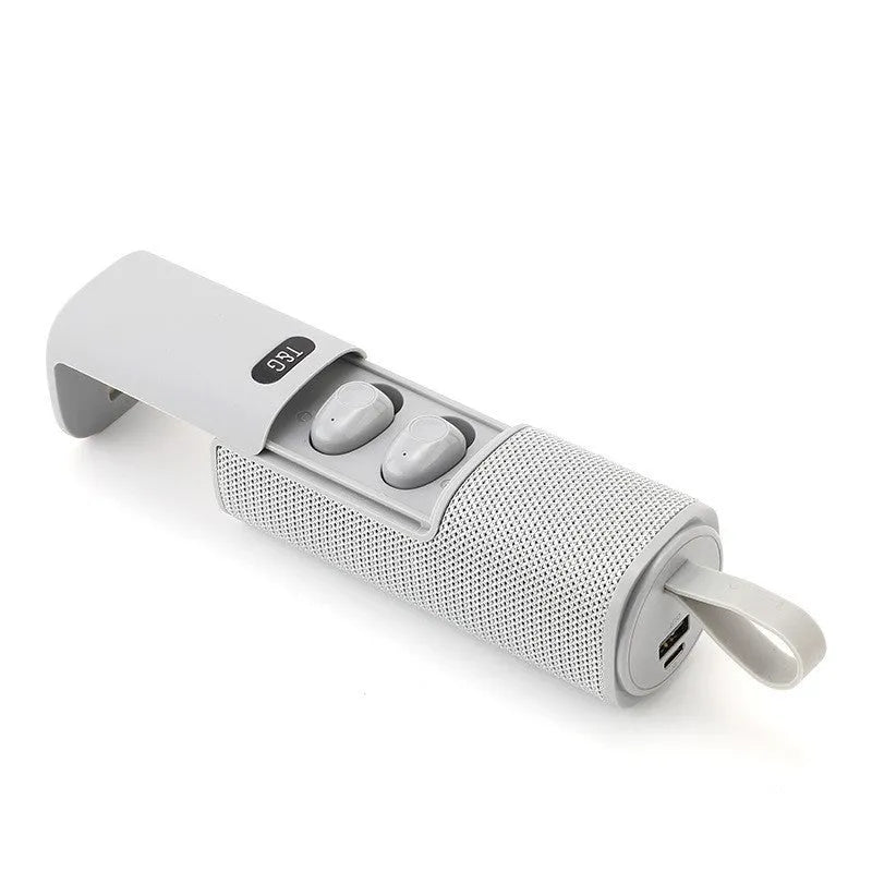 3-in-1 portable Bluetooth speaker with power bank, dual 52mm horns, 260g, 46x46x126.5mm, available in six colours