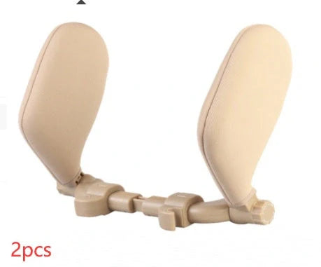 Adjustable car seat headrest pillow with memory foam support in grey, beige, black, and coffee colors