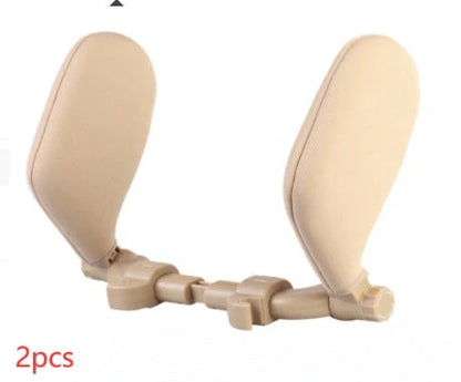 Adjustable car seat headrest pillow with memory foam support in grey, beige, black, and coffee colors