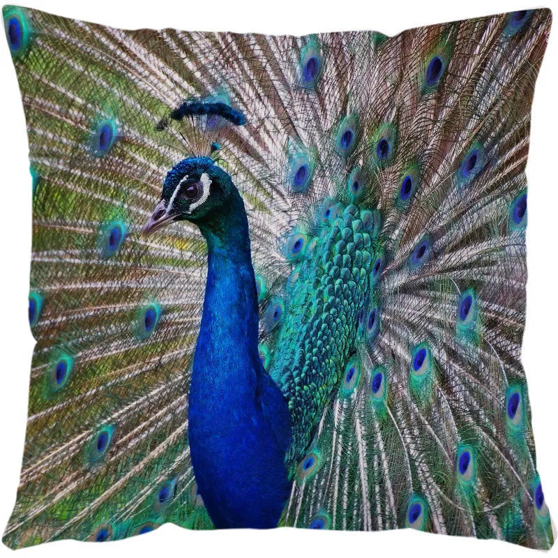 Linen cushion cover with detailed sea turtle pattern, showing invisible zipper closure.
