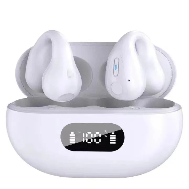 Non-in-ear clip wireless Bluetooth headset in black or white with air conduction, ear hook and Jerry chip