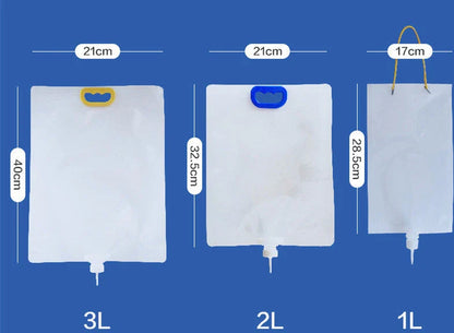 A transparent, self-watering plant feeder device with a 1000ml or 3000ml capacity, designed to keep indoor and outdoor plants hydrated for up to 7 days.