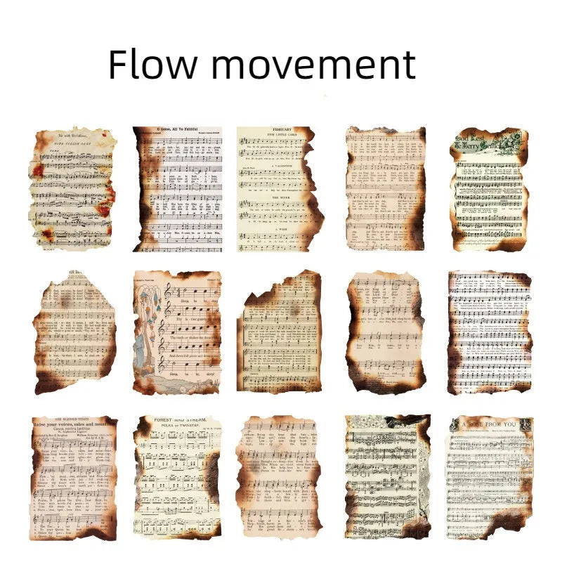 Sugar Poem burnt fragments paper set showing irregular shaped retro pieces in various themes