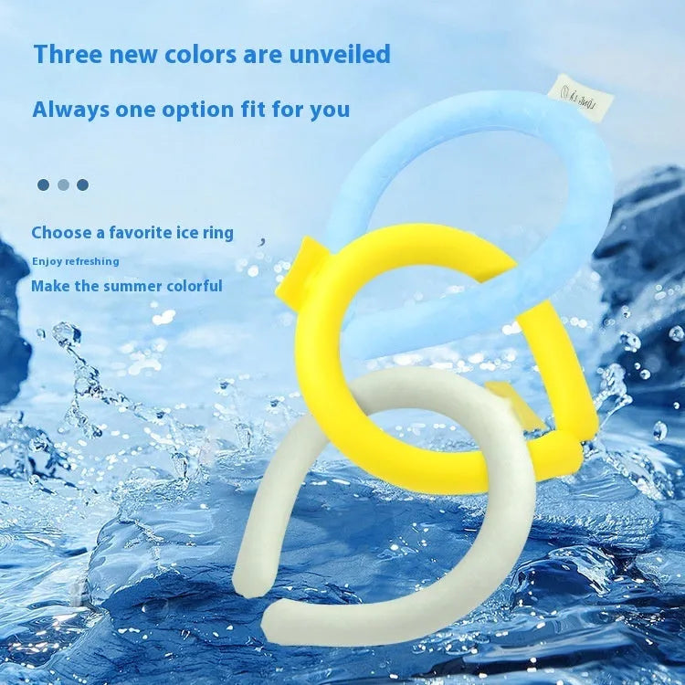 PVC fabric hanging ice cooling neck ring in blue colour for outdoor sports heatstroke prevention.