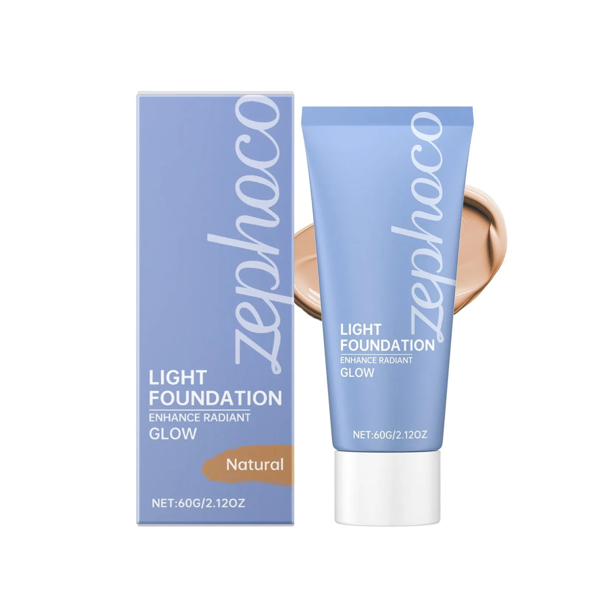 Bottle of liquid concealer foundation in ivory white shade on a neutral background.