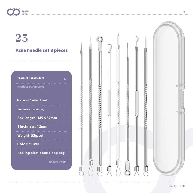 Four metal acne needles with ultra fine pointed tips for precise spot treatment skincare