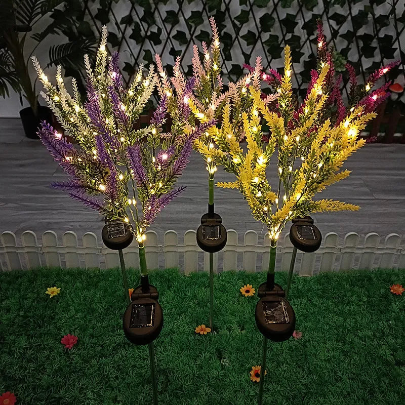 Solar garden LED floor lamp with flower shape, 74cm tall, in lavender colour option
