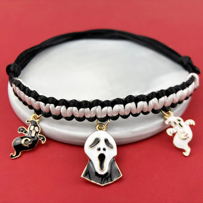 Halloween pet collar decoration with zinc alloy charms in pumpkin bat design on a black collar