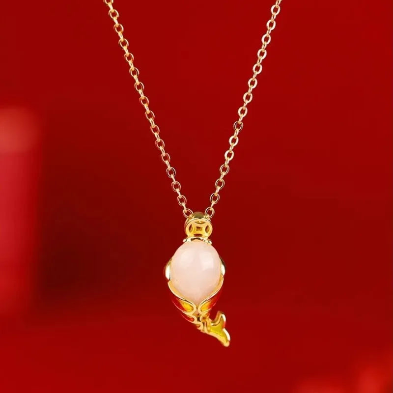 Copper lucky koi red necklace and bracelet set with a literary carp design for women.