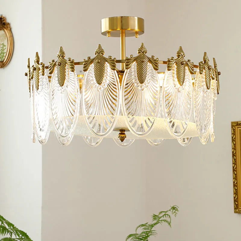 Peacock glass and iron ceiling lamp with LED tricolor light, available in 40cm, 50cm, and 60cm diameters
