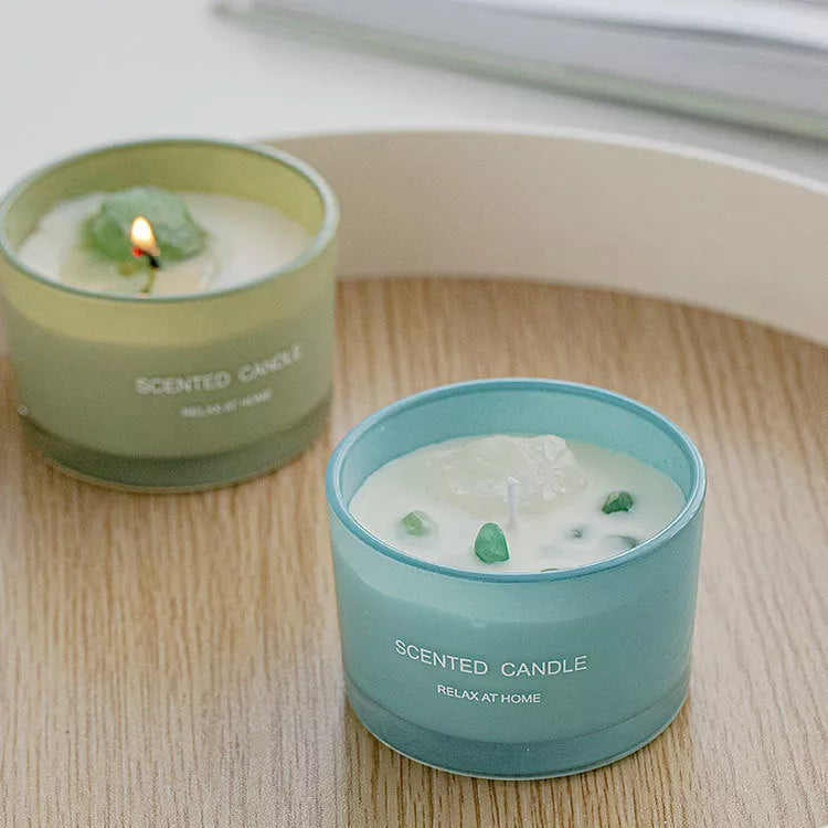 Handmade crystal glass aromatherapy candle in soy wax, available in six colours