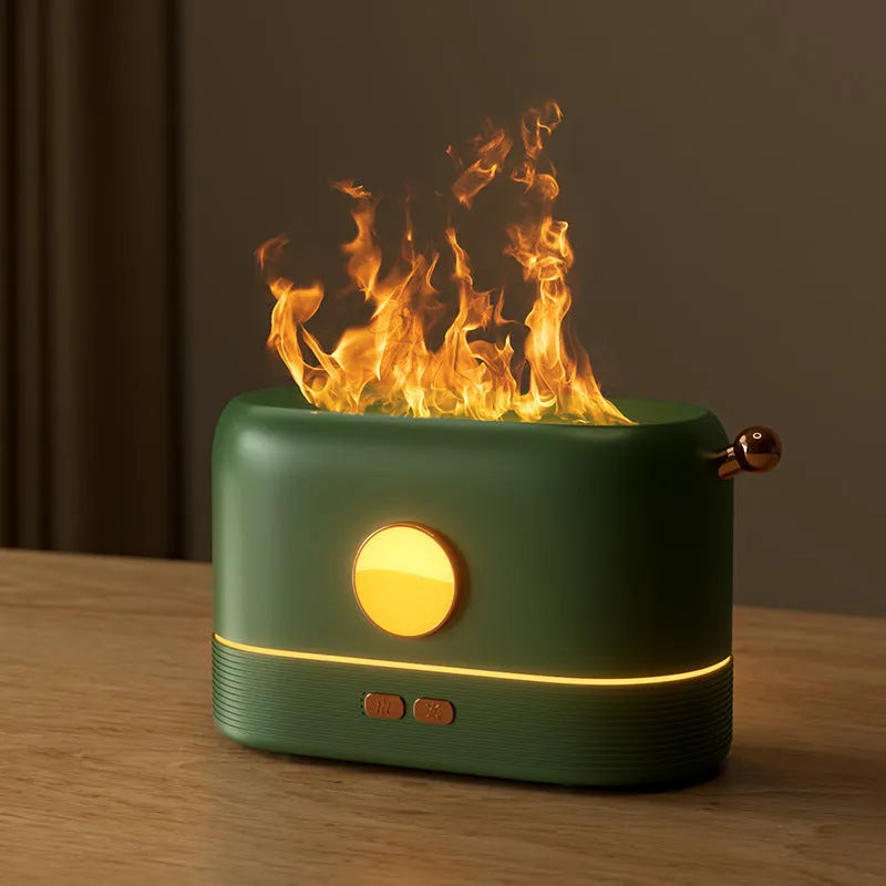 USB desktop humidifier with simulated flame effect and aroma diffusion functionality
