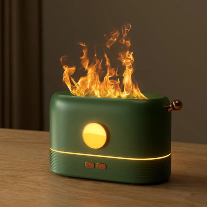 USB desktop humidifier with simulated flame effect and aroma diffusion functionality