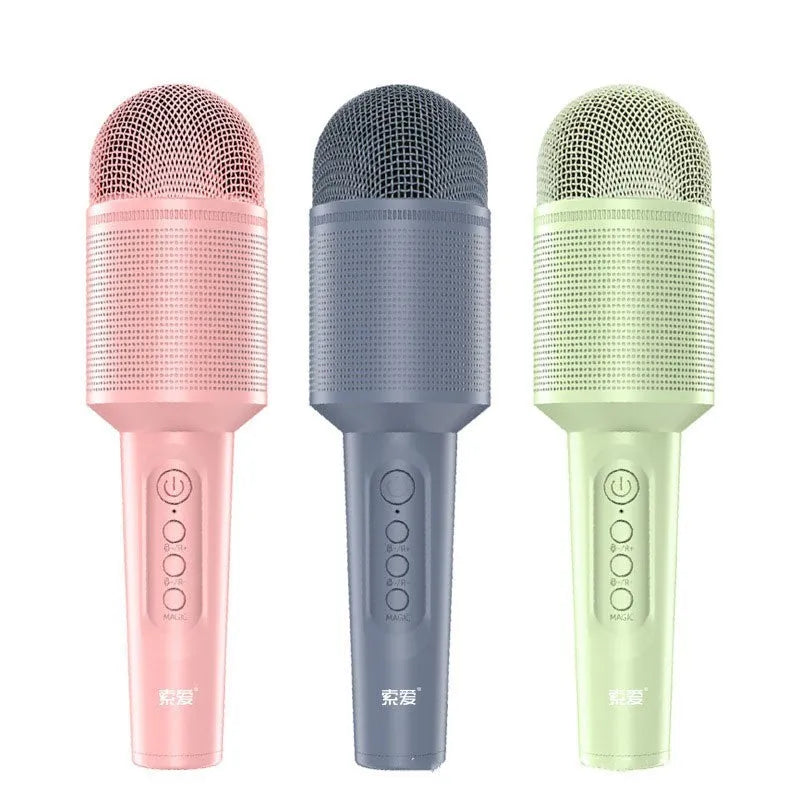 Wireless Bluetooth karaoke microphone in pink, blue or green colour with USB connection option