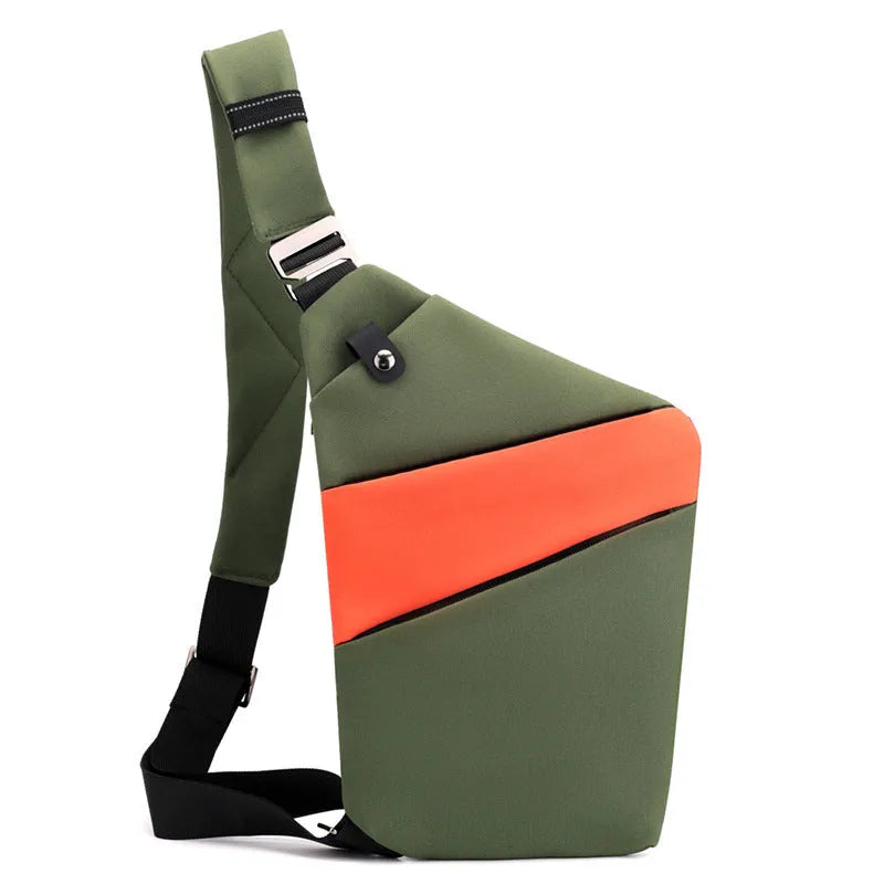 Canvas chest bag 31x20x1cm, 190g, one-shoulder crossbody with anti-radiation fabric inside, smoke black or silver grey
