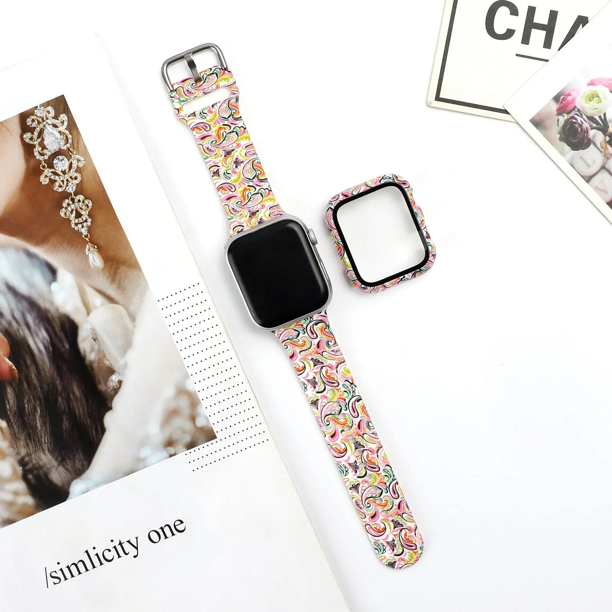 Printed silicone Apple Watch strap replacement band in multiple colours and patterns