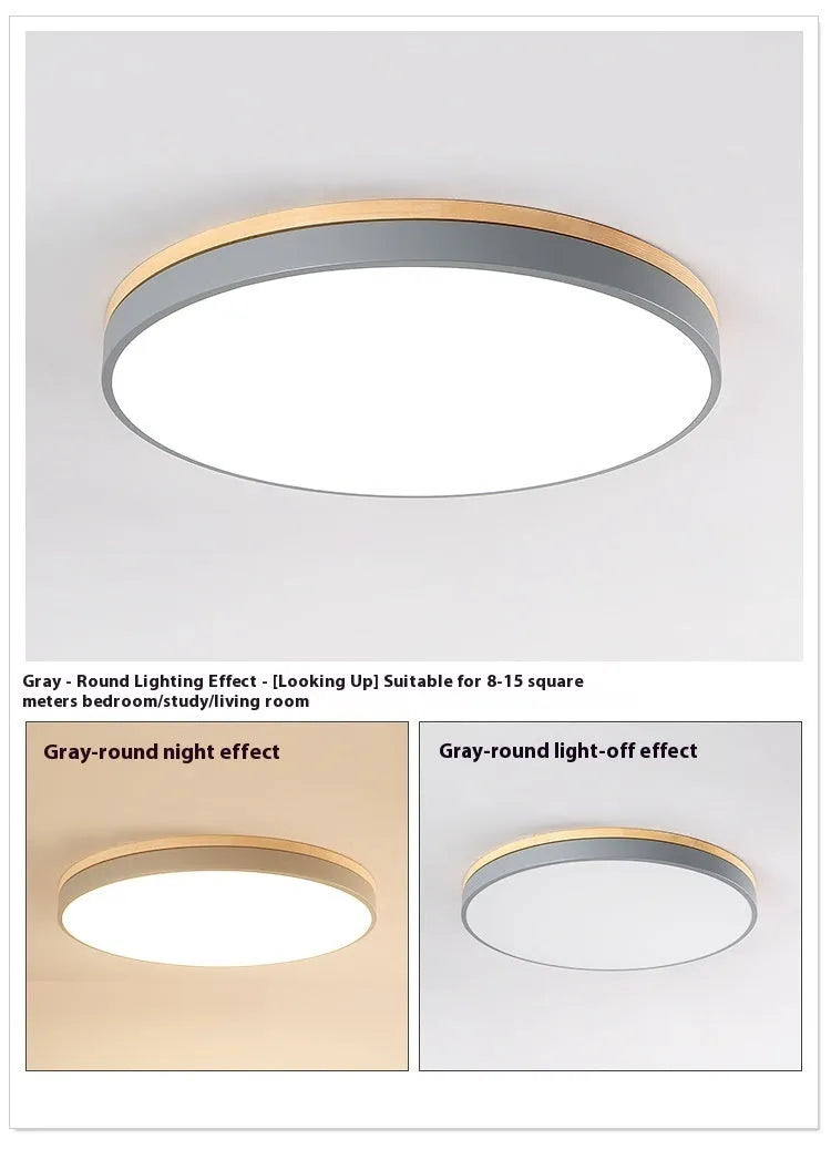 Nordic style solid wood and iron LED ceiling lamp with round design in white finish