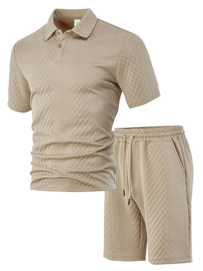 Men's patterned cloth short sleeve casual suit set in multiple colour options