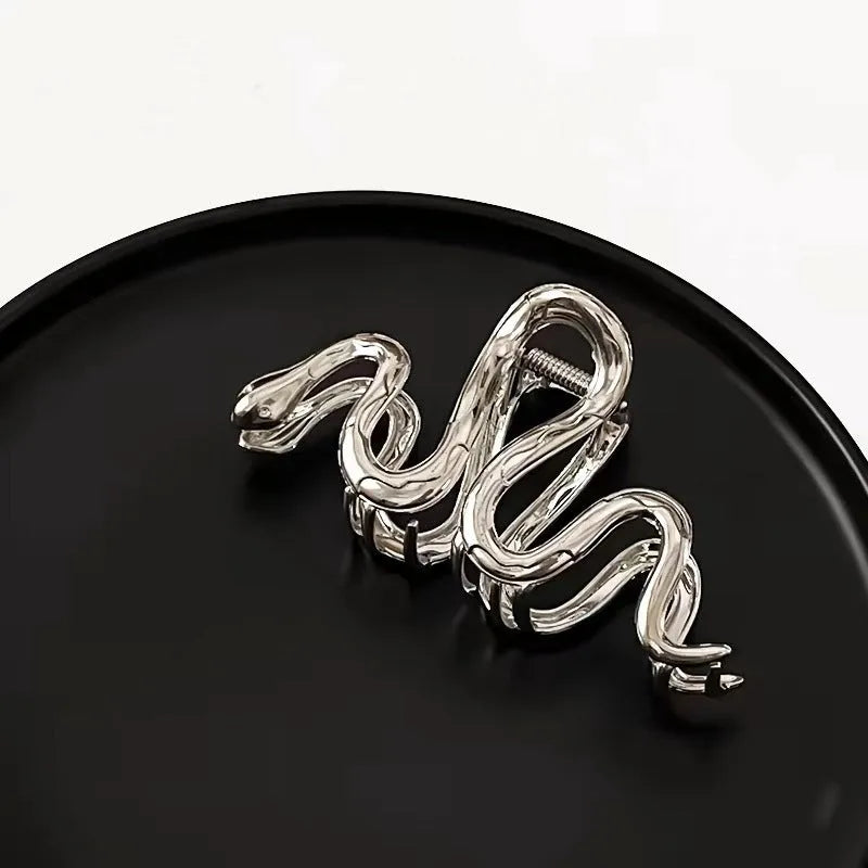 Silver Slytherin snake metal hair clip barrette measuring 10.5 cm on a white background.