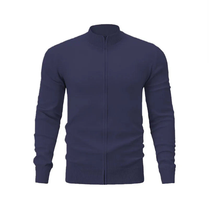 Cotton zipper front sweater with stand collar in multiple colour options showing loose fit