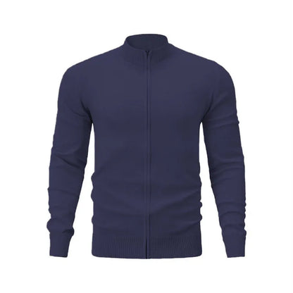 Cotton zipper front sweater with stand collar in multiple colour options showing loose fit