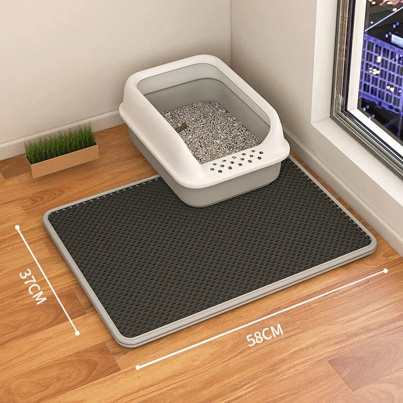 Double layer waterproof cat litter mat with non-slip backing in beige, black, blue and grey colour options