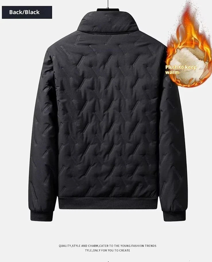 Men's grey fleece zipper jacket and tapered pants set with turn-down collar and zippered pockets