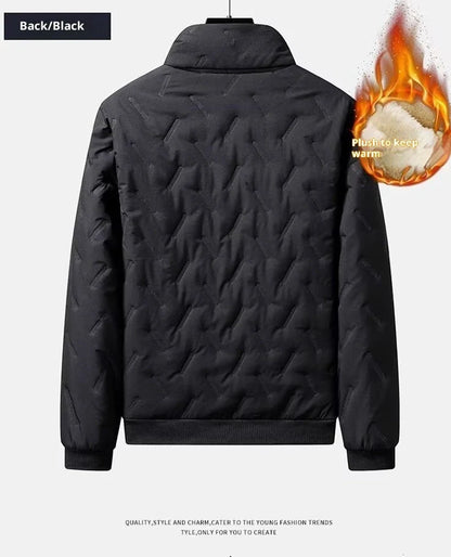 Men's grey fleece zipper jacket and tapered pants set with turn-down collar and zippered pockets