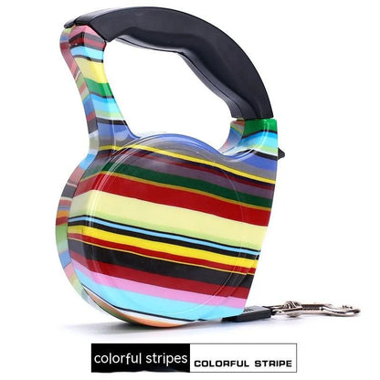 Automatic retractable dog leash, 5 m long, 1 cm wide, plastic, in a choice of printed designs