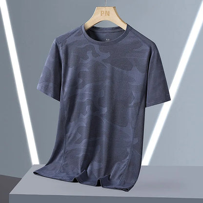 Men's camouflage pattern quick-dry summer top in nylon fabric with round neck and short sleeves