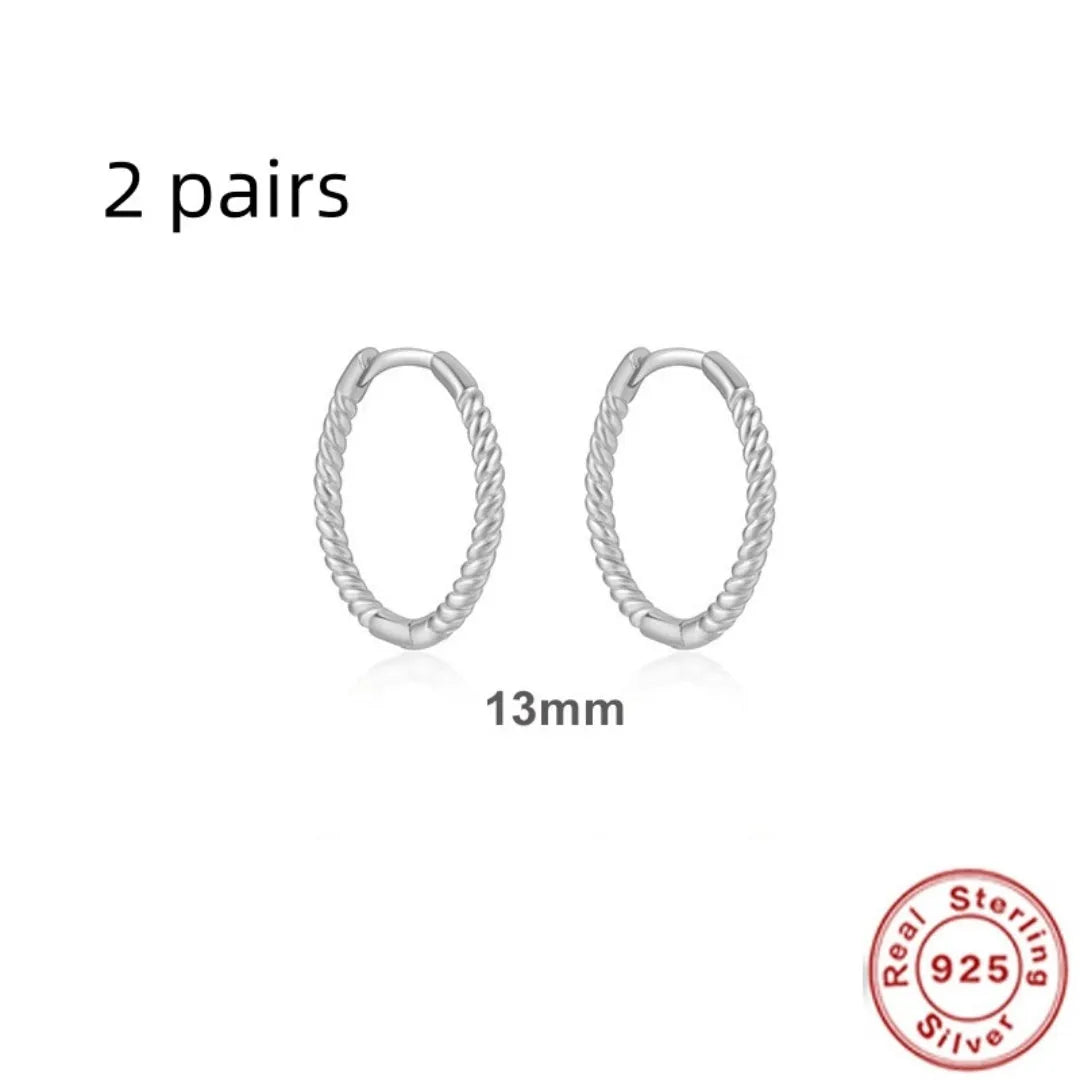 Sterling silver twisted string round ring earrings in gold or platinum colour