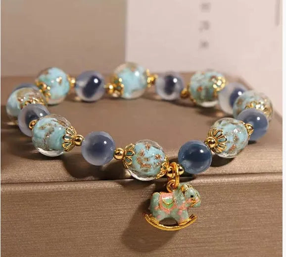 Blue sugar heart agate bracelet with luminous glass beads in Japanese and South Korean style for women