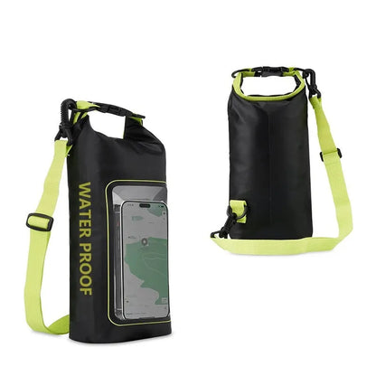 A waterproof crossbody bag in various colours, suitable for carrying a mobile phone outdoors.