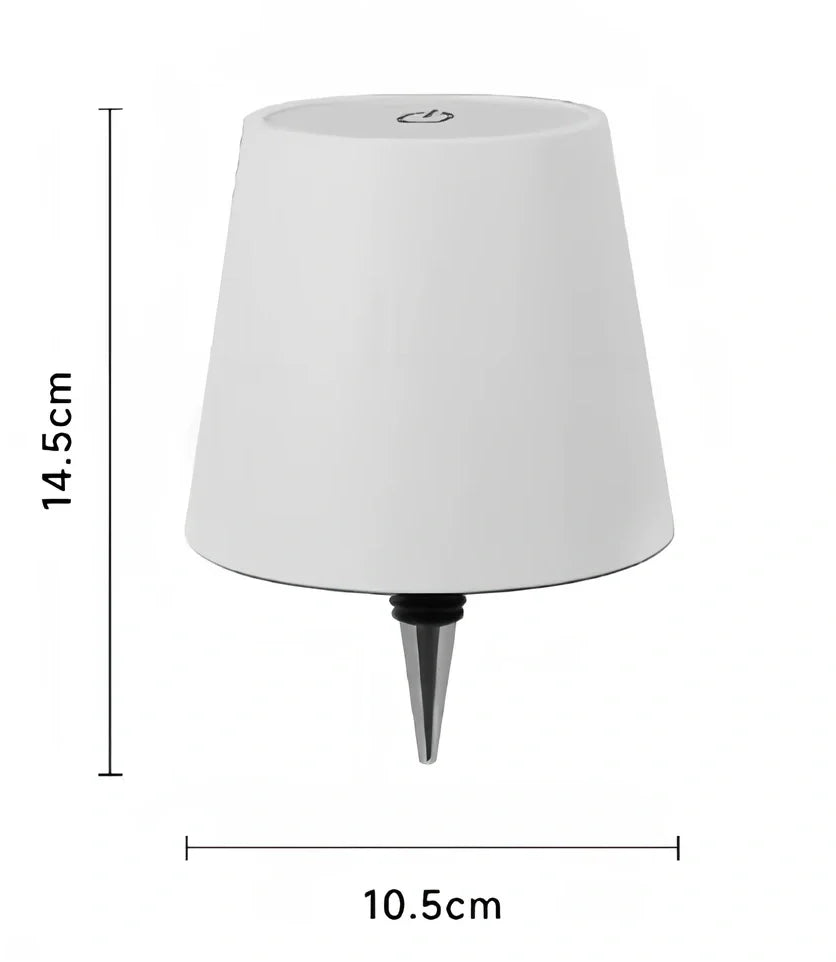 White and black LED wine bottle table lamps with USB charging and dimmable lighting on wooden surface