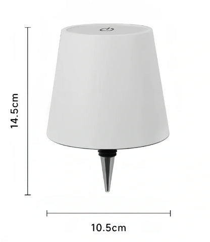 White and black LED wine bottle table lamps with USB charging and dimmable lighting on wooden surface